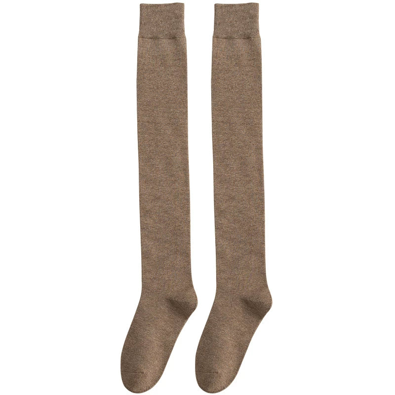 Dcxecsx | Women’s Over-the-Knee Cotton Socks in Black, Thick Warm Design for Autumn and Winter Daily Wear