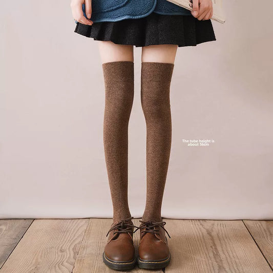 Dcxecsx | Women’s Over-the-Knee Cotton Socks in Black, Thick Warm Design for Autumn and Winter Daily Wear