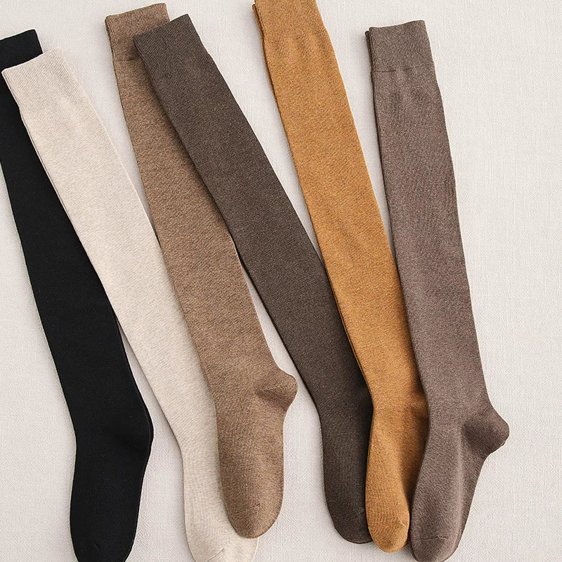 Dcxecsx | Women’s Over-the-Knee Cotton Socks in Black, Thick Warm Design for Autumn and Winter Daily Wear