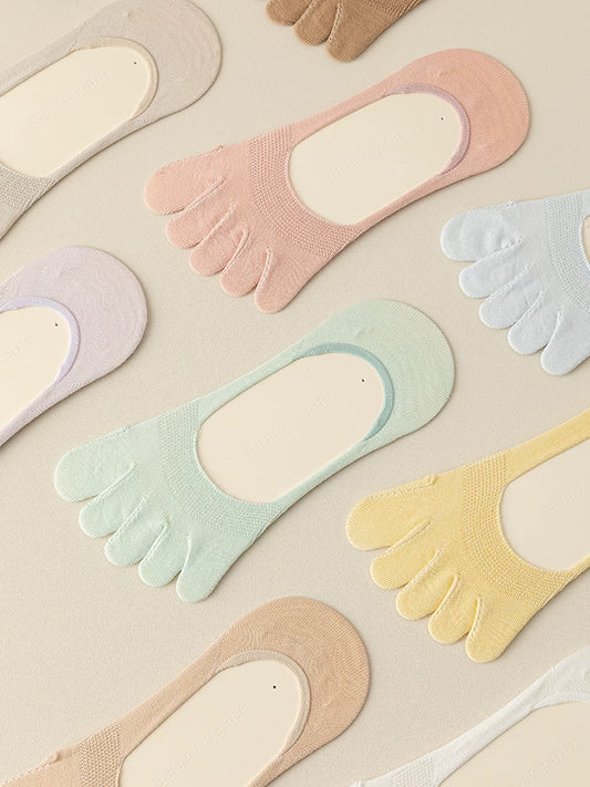 Dcxecsx | Women’s Toe Socks Low Cut Invisible Boat Socks with Silicone Non-Slip Grip, Cotton Summer Thin Candy Color Design