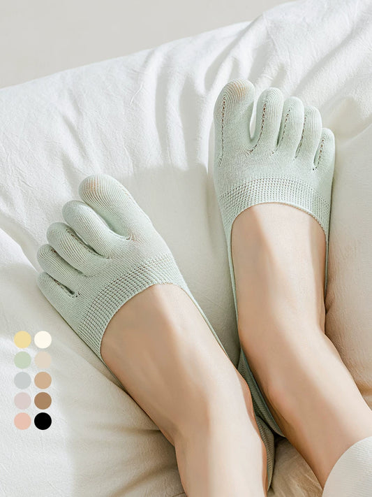 Dcxecsx | Women’s Toe Socks Low Cut Invisible Boat Socks with Silicone Non-Slip Grip, Cotton Summer Thin Candy Color Design