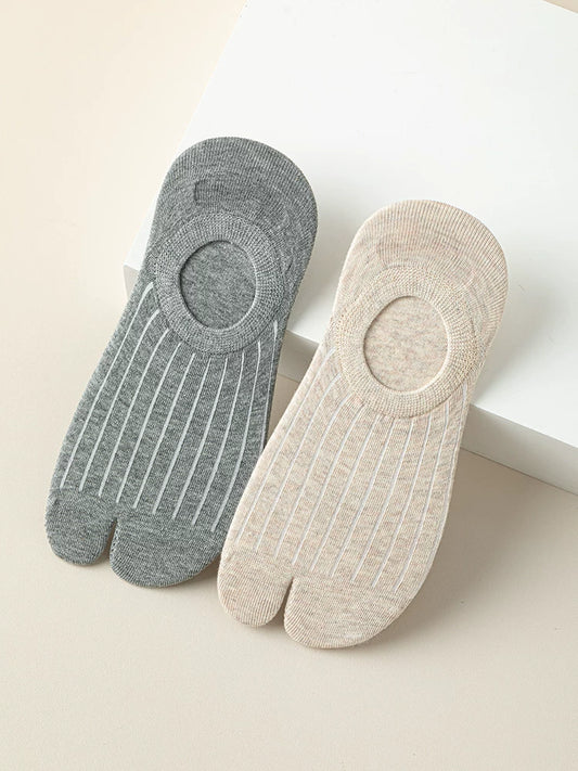 Dcxecsx | Women’s Invisible Boat Socks with Shallow Mouth Split Toe Design, Silicone Non-Slip Heel and Pure Cotton Thin Summer Construction